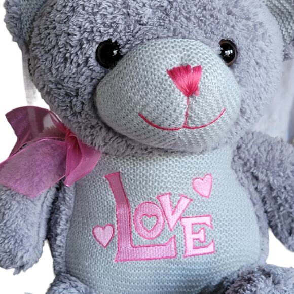 Dan Dee Teddy Bear Plush 13" Valentines Day Gray‎ Love Embroidered Sitting Gift - Picture 2 of 7